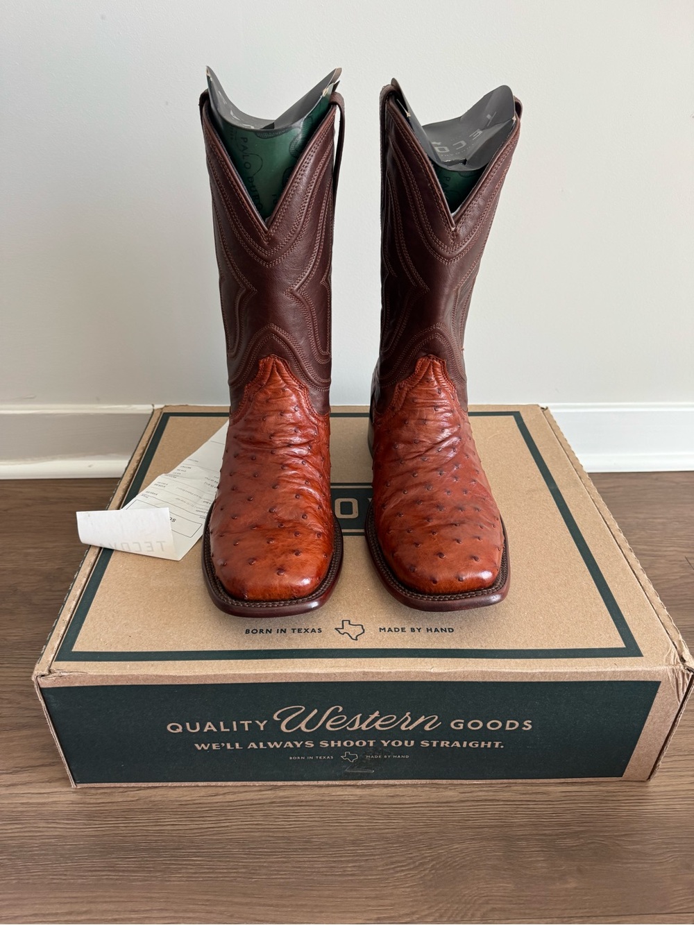 Tecovas Brown Ostrich Western Boots Sz 12 D NIB
